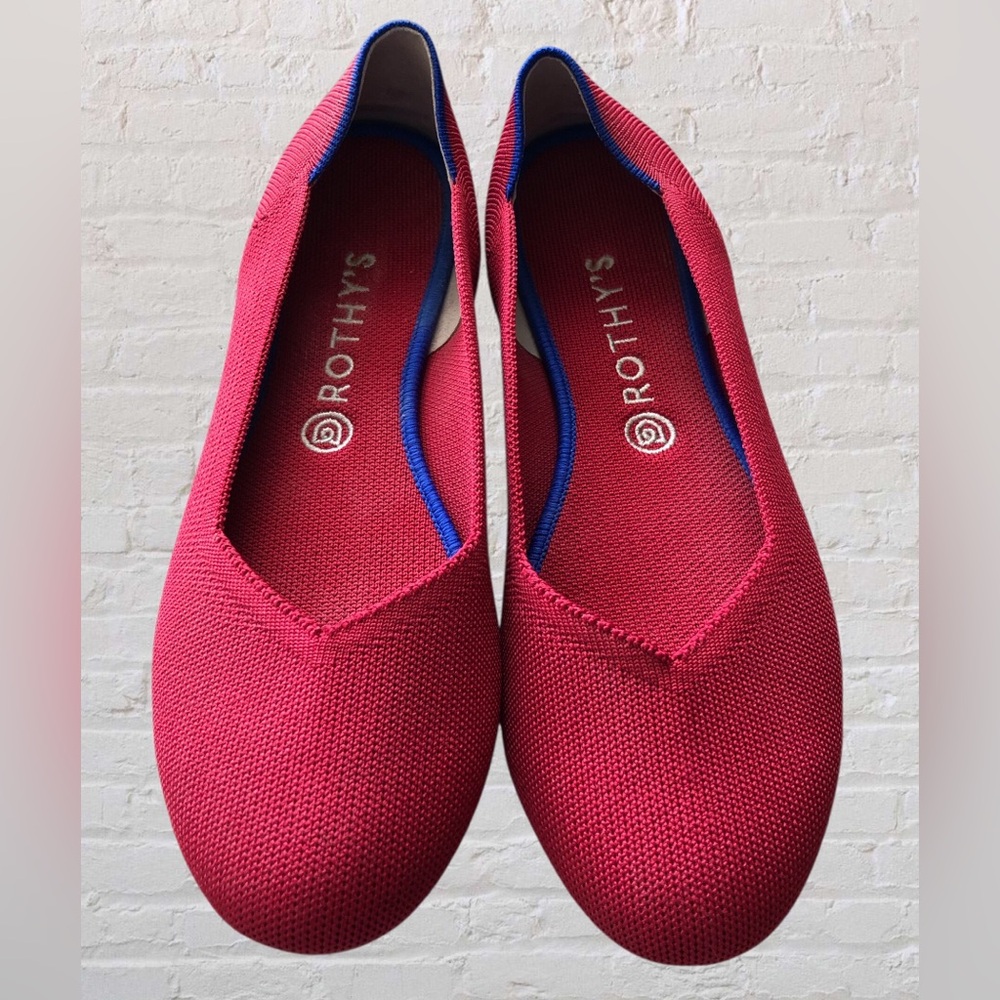 Rothys Womens 11 The Flat Classic Ballet Round Toe Knit Scooter Red Slip On Shoe